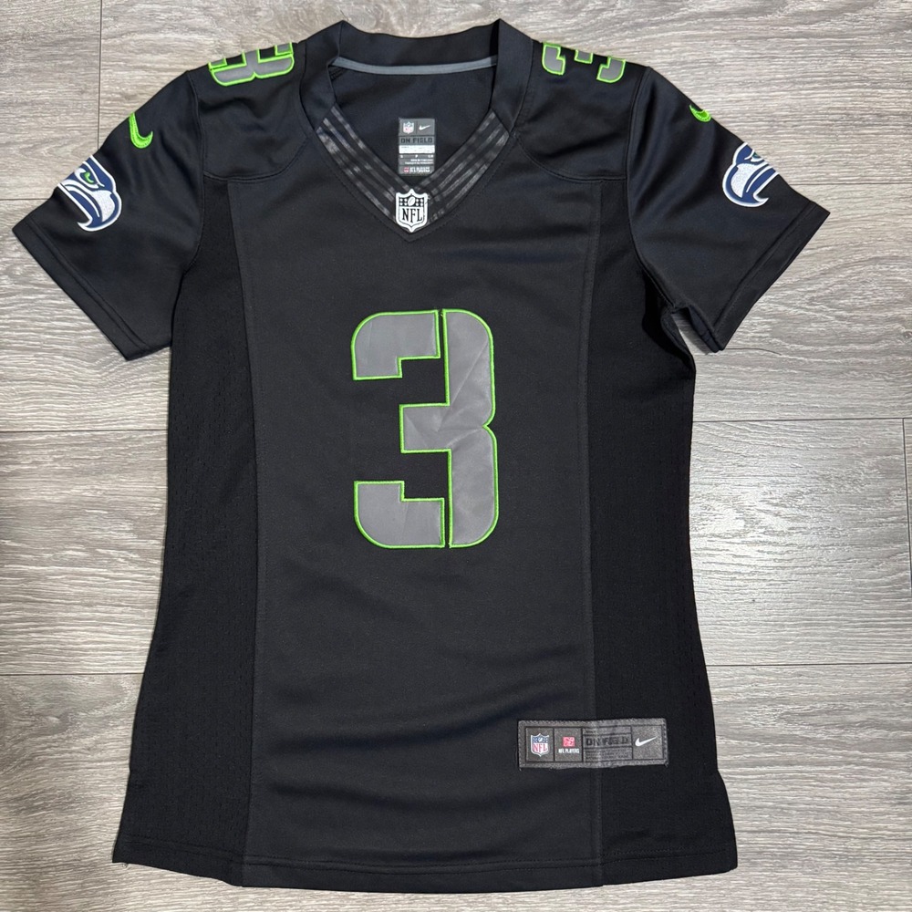 Nike Seattle Seahawks Russell Wilson 3 Womens Jersey Black Green S NFL‎ On Field